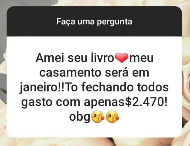Print de Instagram: 'Amei seu livro, meu casamento será em janeiro.'